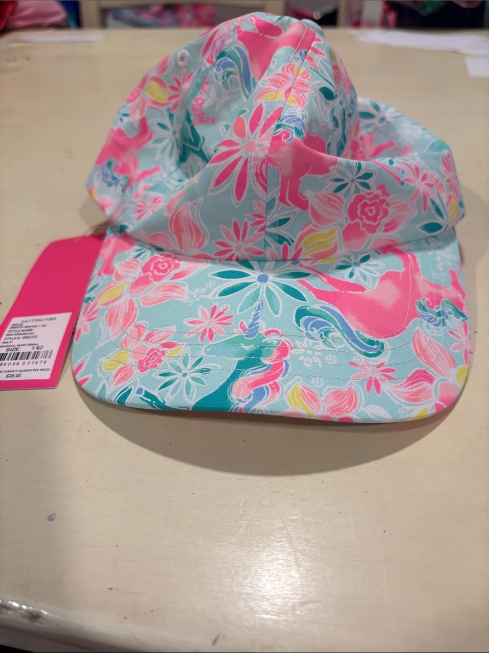 Lilly Pulitzer Run Around Hat Magical Mary Unicorn Rare Print Baseball Cap NWT